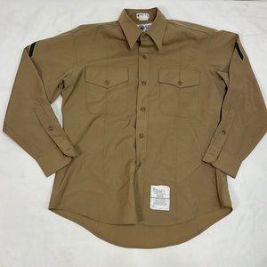 #1758 Valor Collection Men’s Tan Marine Military Button Up | Size: 16- 1/2 X 33